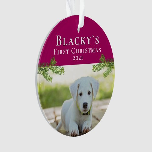 Kute first-kerstpuppy-kerstfoto ornament (voorkant)