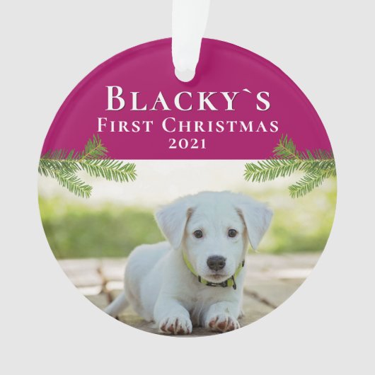 Kute first-kerstpuppy-kerstfoto ornament (voorkant)