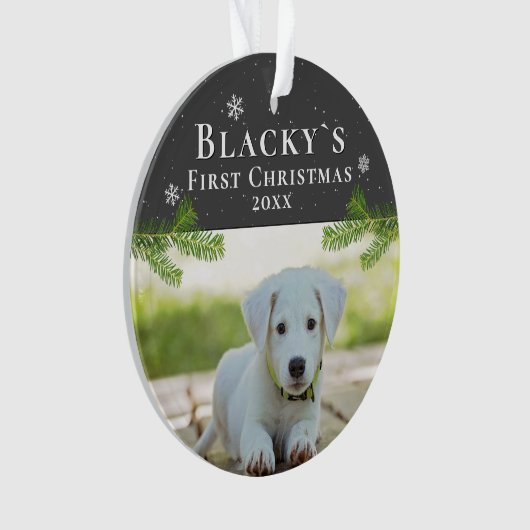 Kute first-kerstpuppy-kerstfoto ornament (voorkant)