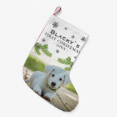 Kute first-kerstpuppy Photo Pine Snowflake Kleine Kerstsok (Voorkant (Hangend))