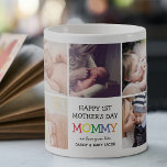 Kute First Moederdag Mama | Foto Collage Koffiemok<br><div class="desc">Creëer je eigen speciale cadeau van de eerste Moederdag met deze leuke mok voor fotocollage koffie. Met 9 vierkante foto's en de tekst 'Happy 1st Moederdag',  het woord 'MOMMY' in felle kleurrijke letters,  want we houden van je veel berichten en namen.</div>