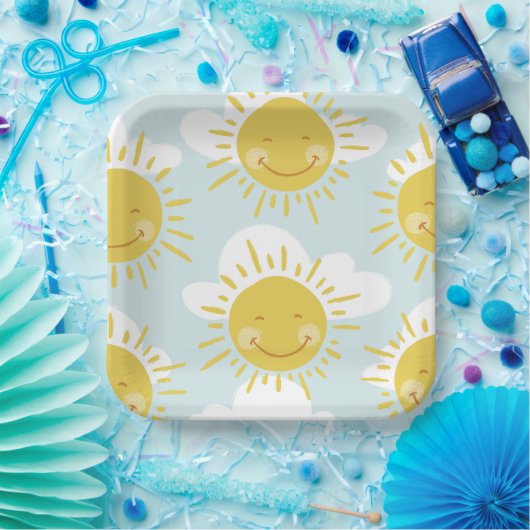 Kute First Trip omheen Sun First Birthday Pape Papieren Bordje (Feest)