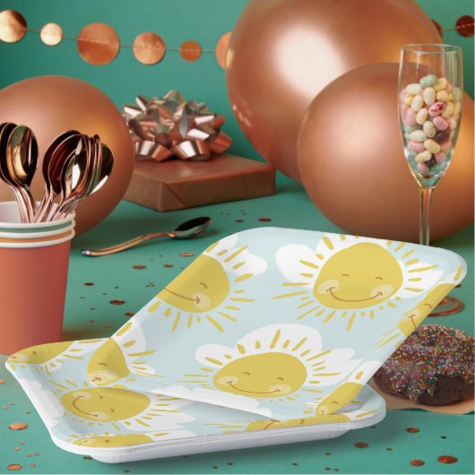 Kute First Trip omheen Sun First Birthday Pape Papieren Bordje (Multi)