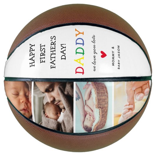 Kute First Vaderdag | Papa Foto Collage Basketbal (Voorkant)