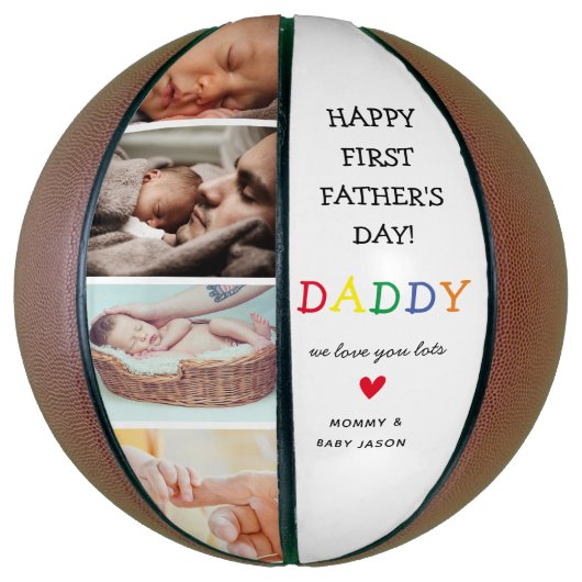 Kute First Vaderdag | Papa Foto Collage Basketbal (Verticaal)