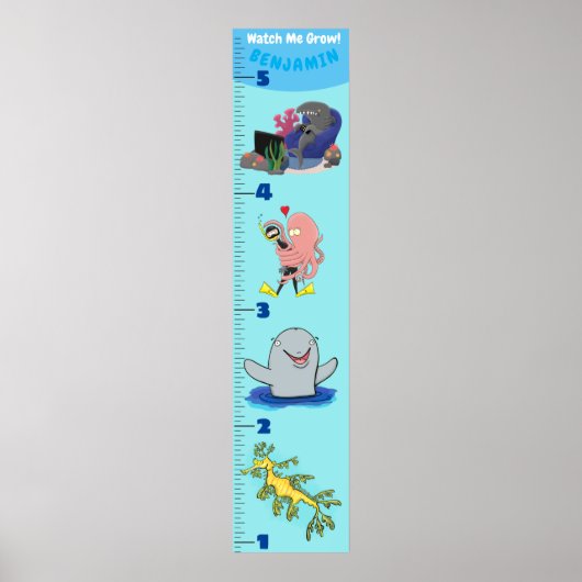 Kute fish zee creats cartoon growth chart poster (Voorkant)