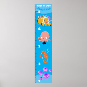 Kute fish zee creats cartoon growth chart poster