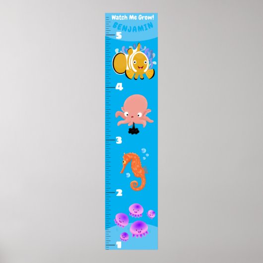 Kute fish zee creats cartoon growth chart poster (Voorkant)