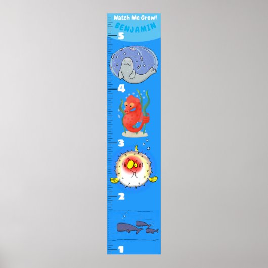 Kute fish zee creats cartoon growth chart poster (Voorkant)