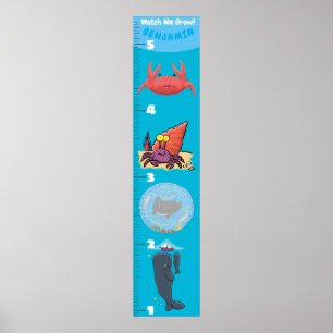 Kute fish zee creats cartoon growth chart poster