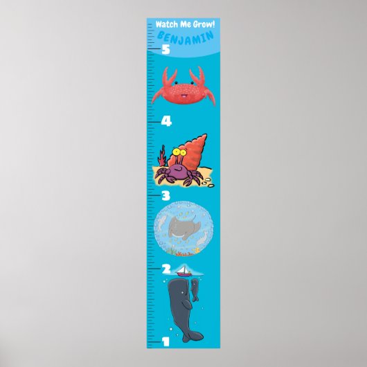 Kute fish zee creats cartoon growth chart poster (Voorkant)