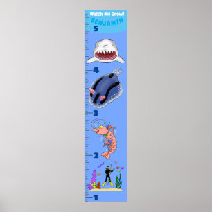 Kute fish zee creats cartoon growth chart poster