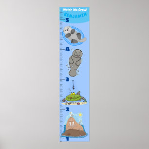 Kute fish zee creats cartoon growth chart poster