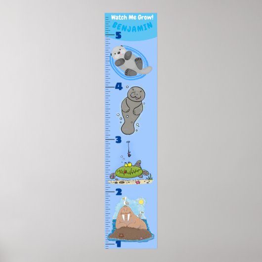 Kute fish zee creats cartoon growth chart poster (Voorkant)