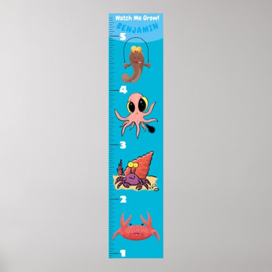 Kute fish zee creats cartoon growth chart poster (Voorkant)