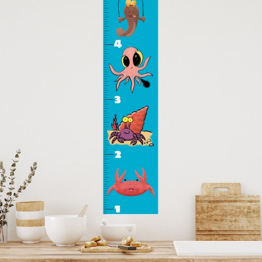 Kute fish zee creats cartoon growth chart poster (Keuken)