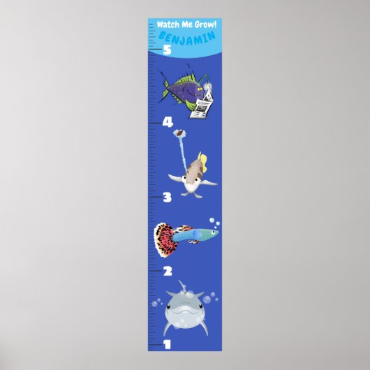 Kute fish zee creats cartoon growth chart poster (Voorkant)