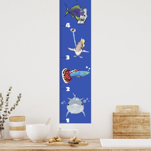 Kute fish zee creats cartoon growth chart poster (Keuken)