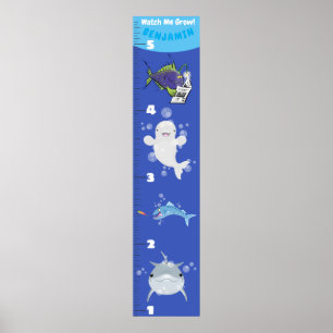 Kute fish zee creats cartoon growth chart poster