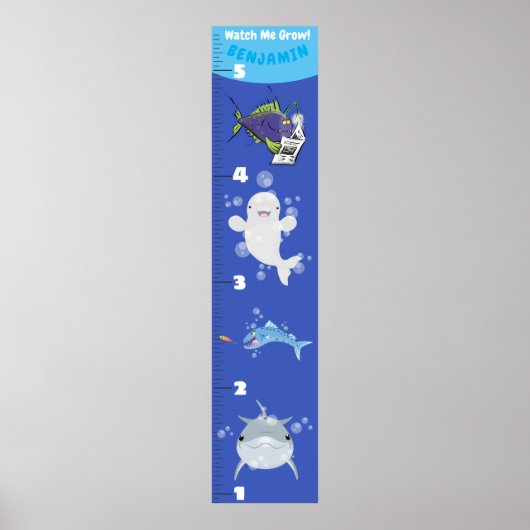 Kute fish zee creats cartoon growth chart poster (Voorkant)