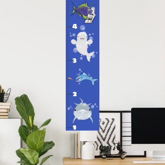 Kute fish zee creats cartoon growth chart poster (Thuiskantoor)