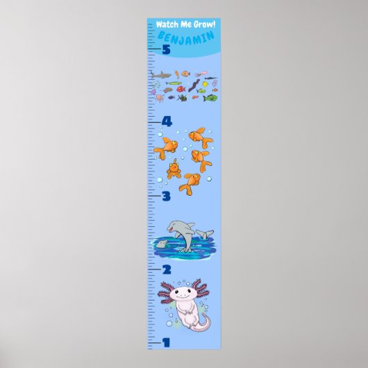 Kute fish zee creats cartoon growth chart poster (Voorkant)