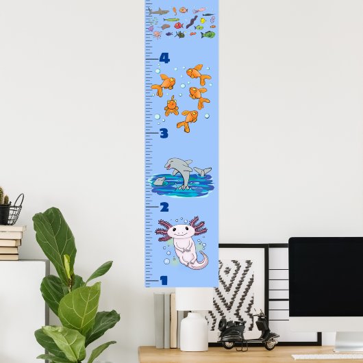 Kute fish zee creats cartoon growth chart poster (Thuiskantoor)