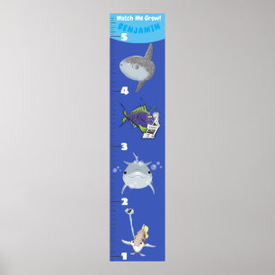 Kute fish zee creats cartoon growth chart poster