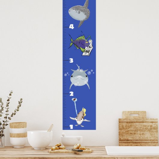 Kute fish zee creats cartoon growth chart poster (Keuken)