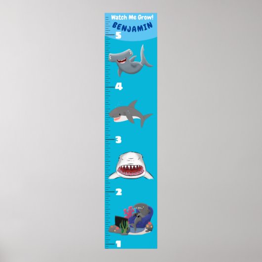 Kute fish zee creats cartoon growth chart poster (Voorkant)