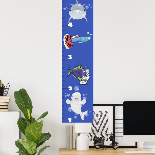 Kute fish zee creats cartoon growth chart poster (Thuiskantoor)