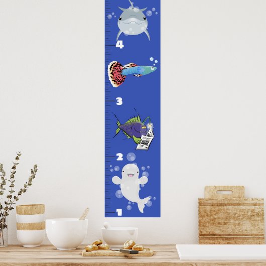 Kute fish zee creats cartoon growth chart poster (Keuken)