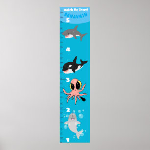 Kute fish zee creats cartoon growth chart poster