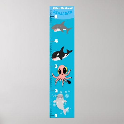 Kute fish zee creats cartoon growth chart poster (Voorkant)