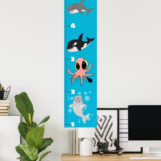 Kute fish zee creats cartoon growth chart poster (Thuiskantoor)