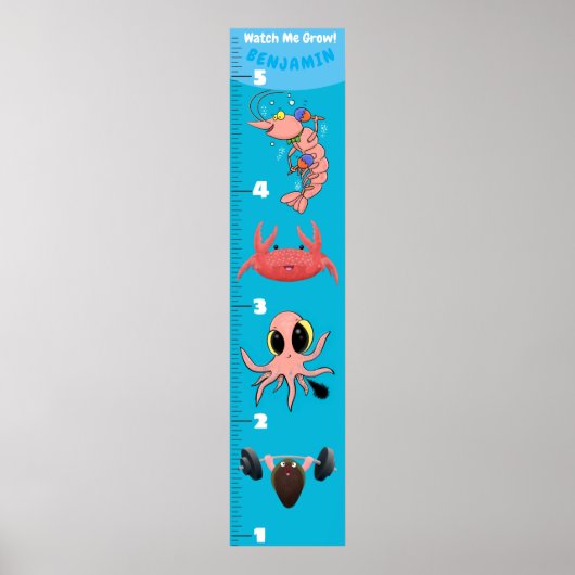 Kute fish zee creats cartoon growth chart poster (Voorkant)