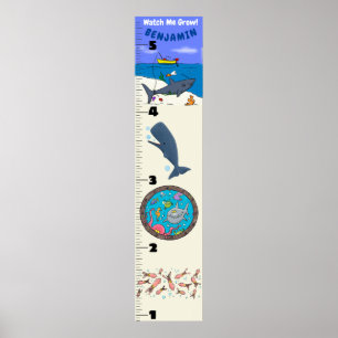 Kute fish zee creats cartoon growth chart poster