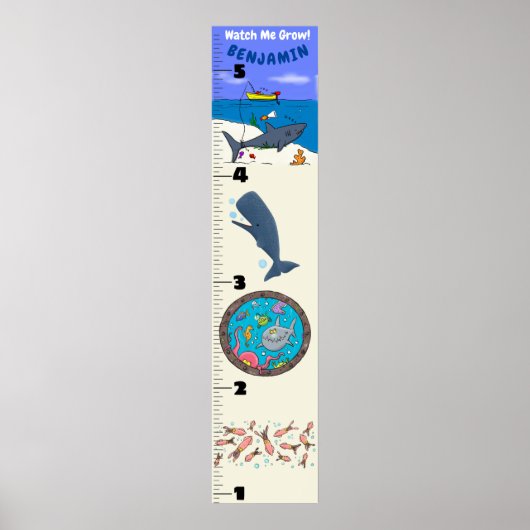 Kute fish zee creats cartoon growth chart poster (Voorkant)