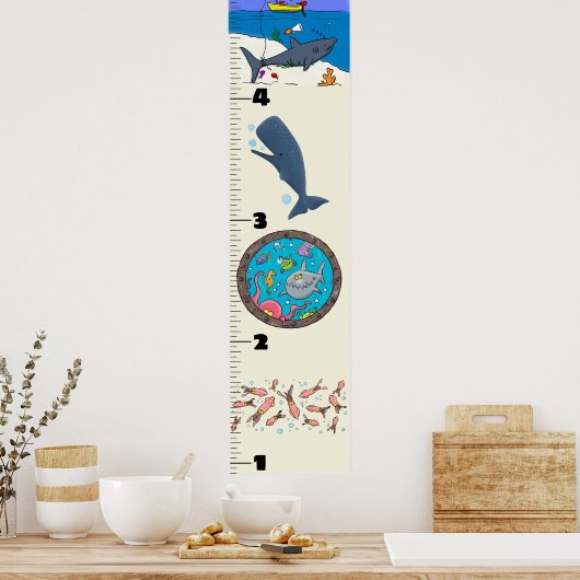Kute fish zee creats cartoon growth chart poster (Keuken)