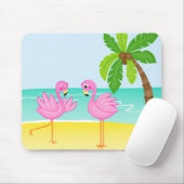 Kute Flamingos Beach Scene met Palm Tree Muismat (Met muis)