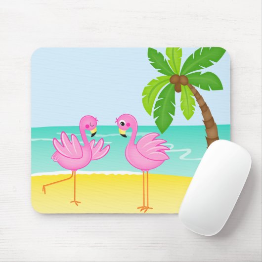 Kute Flamingos Beach Scene met Palm Tree Muismat (Met muis)