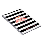 Kute Flamingos in Love, Black White Stripes Notitieboek (Rechterzijde)