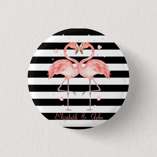 Kute flamingos in Love, Black White Stripes Ronde Button 3,2 Cm (Voorkant)