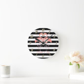 Kute flamingos in Love, Black White Stripes   Ronde Klok (Huis)