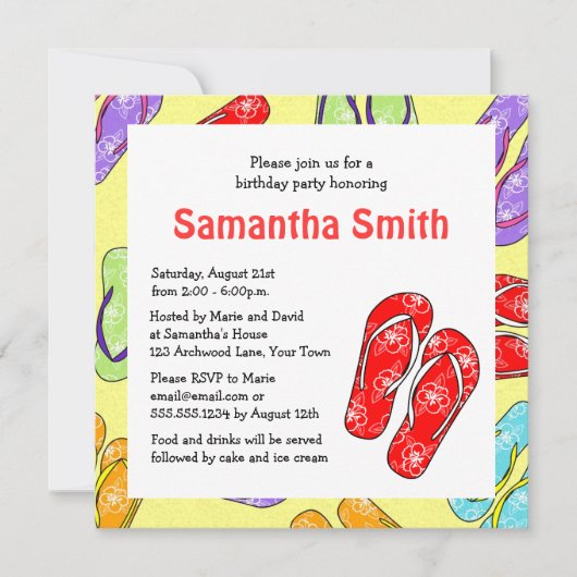 Kute Flip Flop Beach Theeday Party Kaart (Voorkant)