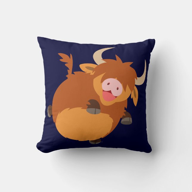 Kute Floating Cartoon Highland Koe Pillow Kussen (Voorkant)