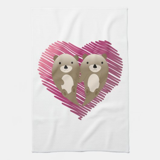 Kute Floating Otters in Love Theedoek (Verticaal)