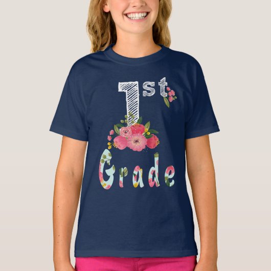 Kute Flower 1st Grade Terug naar school T-shirt (Voorkant)