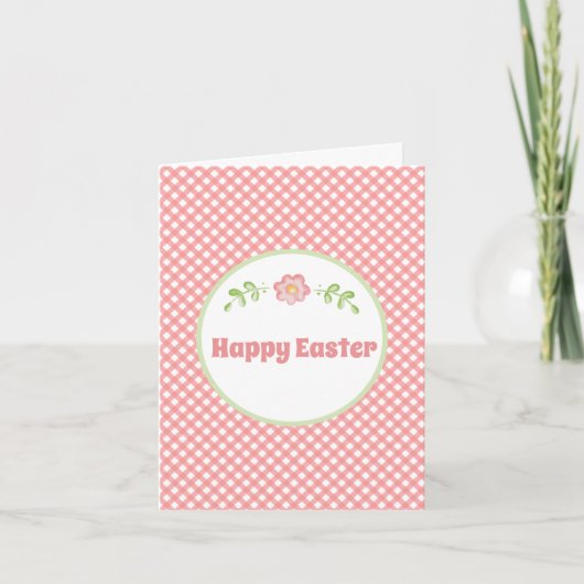 Kute Flower and Coral Pink Gingham Easter Kaart (Voorkant)