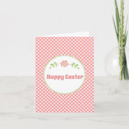 Kute Flower and Coral Pink Gingham Easter Kaart